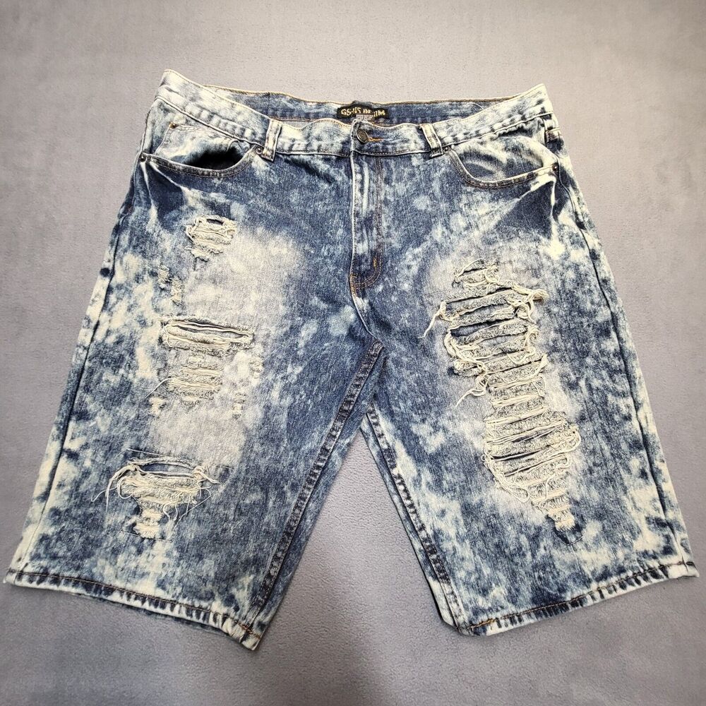 GS 15 Jean Shorts 42 Blue Ripped Distressed Acid Wash Y2k Grunge Streetwear